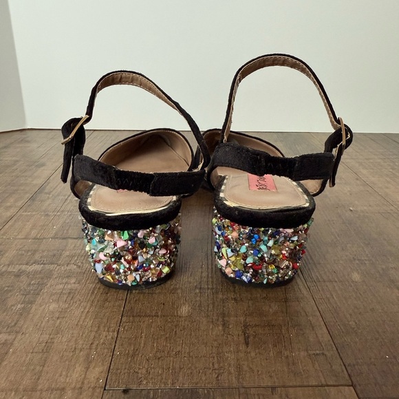 BETSEY JOHNSON LENA ANKLE STRAP BLACK VELVET RAINBOW BLOCK HEELS 8.5 - Picture 6 of 7